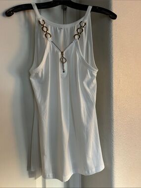 White Tank Top with Gold Ring Accent